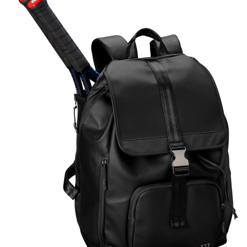 Black Leather Tennis Backpack
